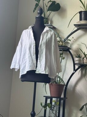 CP Shades White 100% Cotton Button-Front Blouse